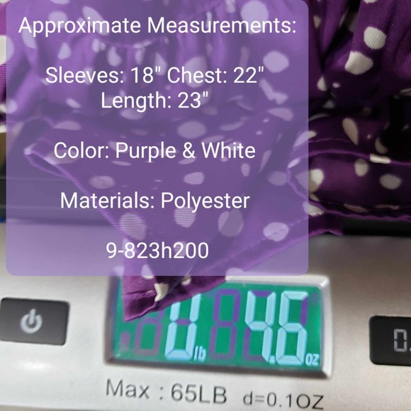 Zara women's size Small Purple and White Polkadot Long Sleeve Blouse - Picture 8 of 8